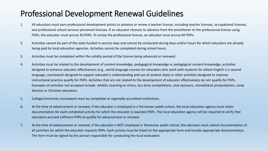 professional development renewal guidelines