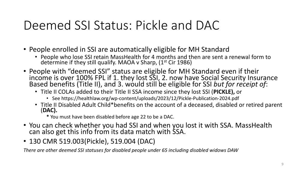 deemed ssi status pickle and dac