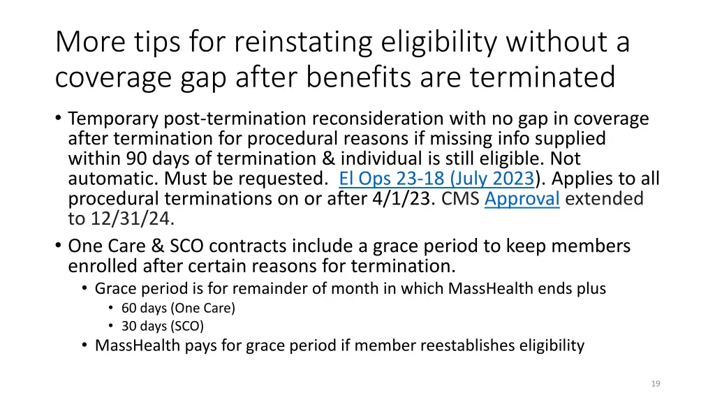 more tips for reinstating eligibility without