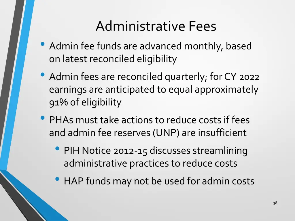 administrative fees admin fee funds are advanced