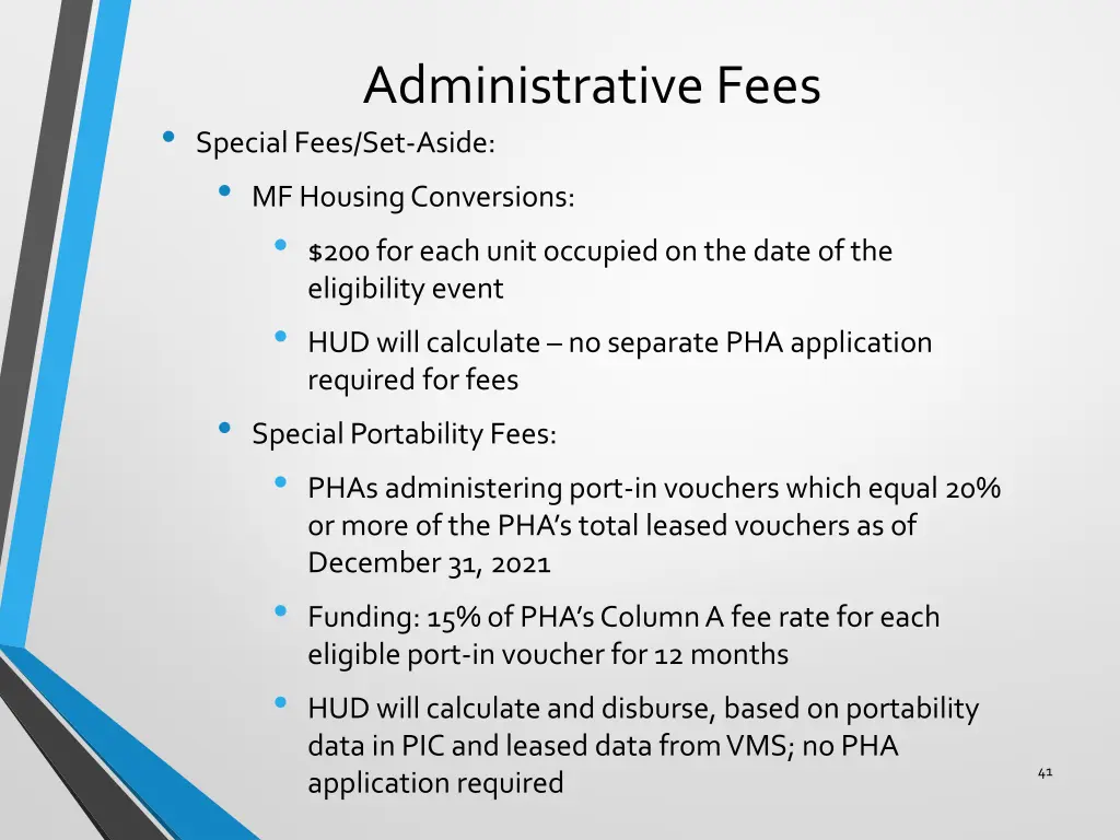 administrative fees special fees set aside 1