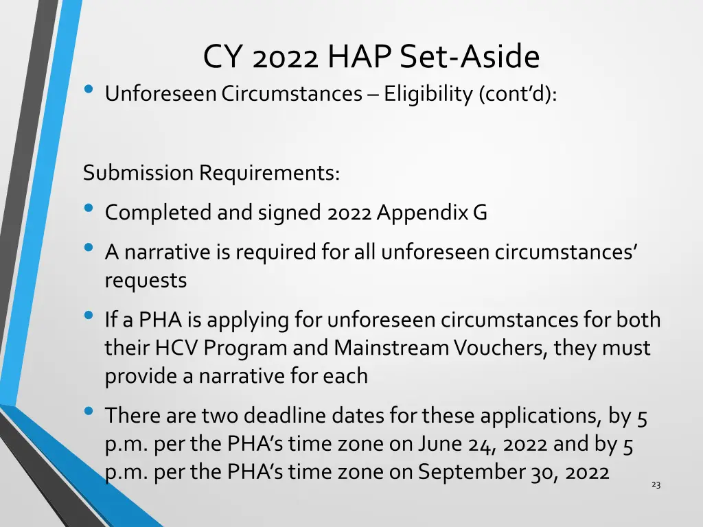 cy 2022 hap set aside unforeseen circumstances