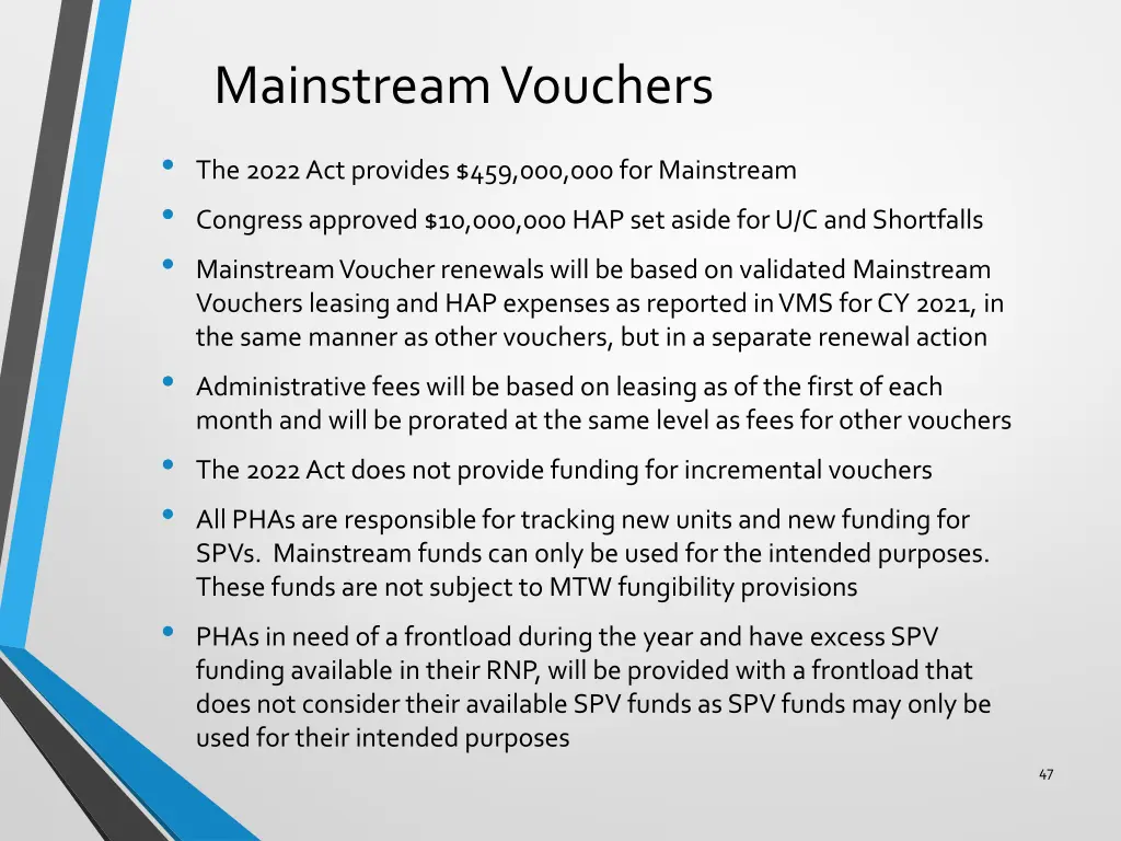 mainstream vouchers