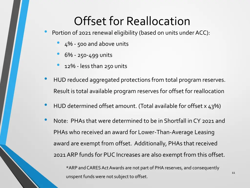 offset for reallocation portion of 2021 renewal