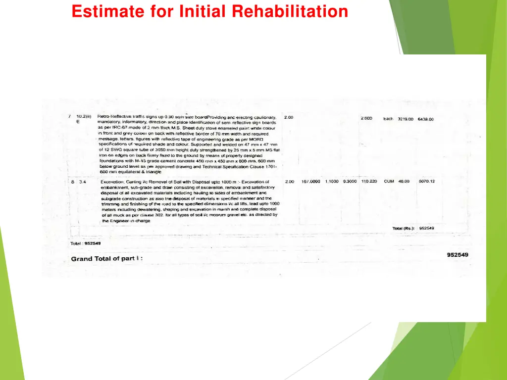 estimate for initial rehabilitation 1