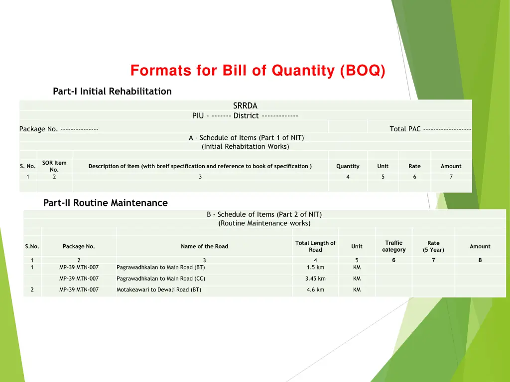 formats for bill of quantity boq