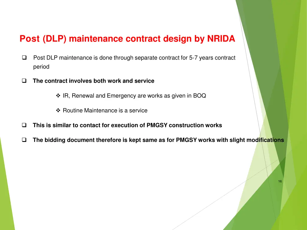 post dlp maintenance contract design by nrida