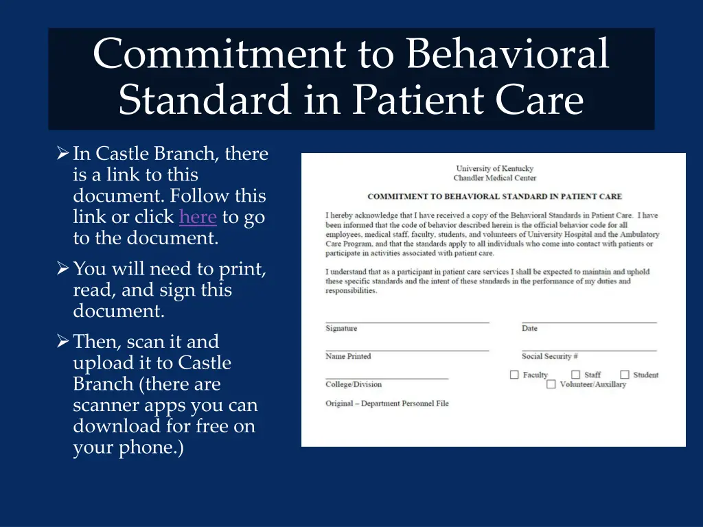 commitment to behavioral standard in patient care