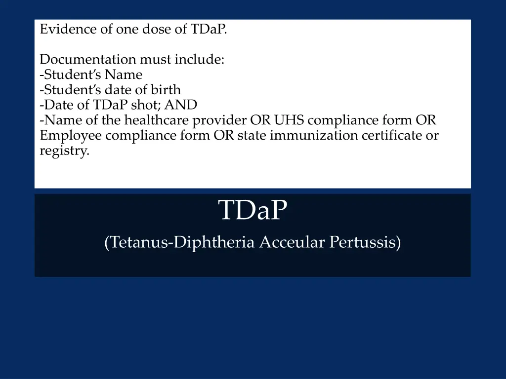 evidence of one dose of tdap