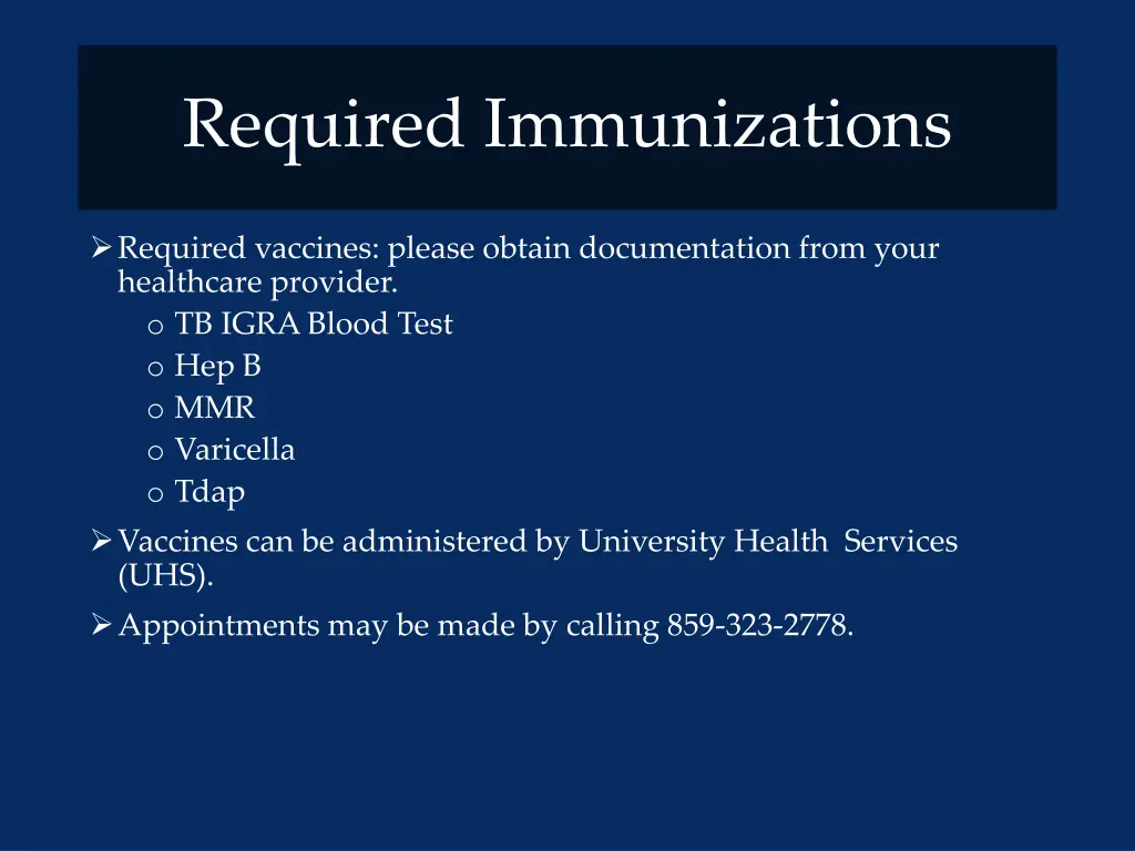 required immunizations