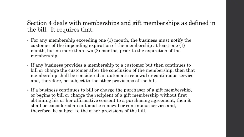 section 4 deals with memberships and gift