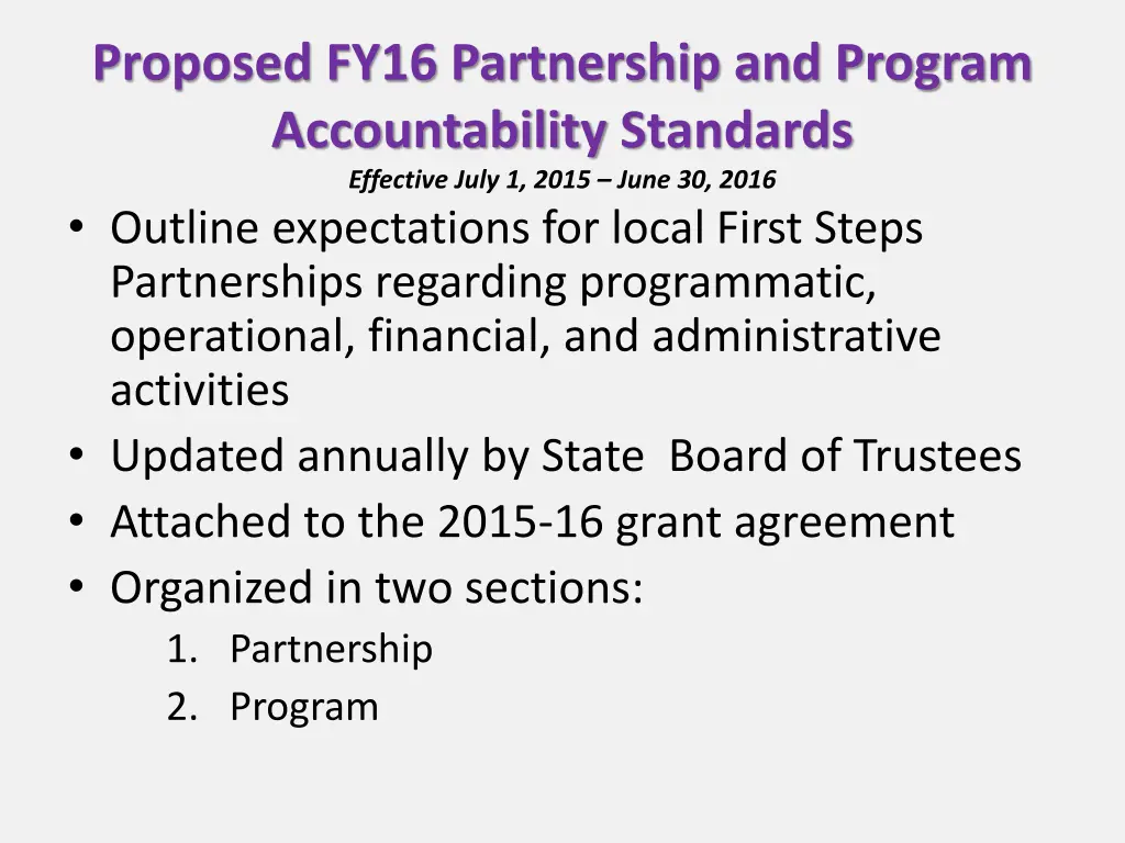 proposed fy16 partnership and program