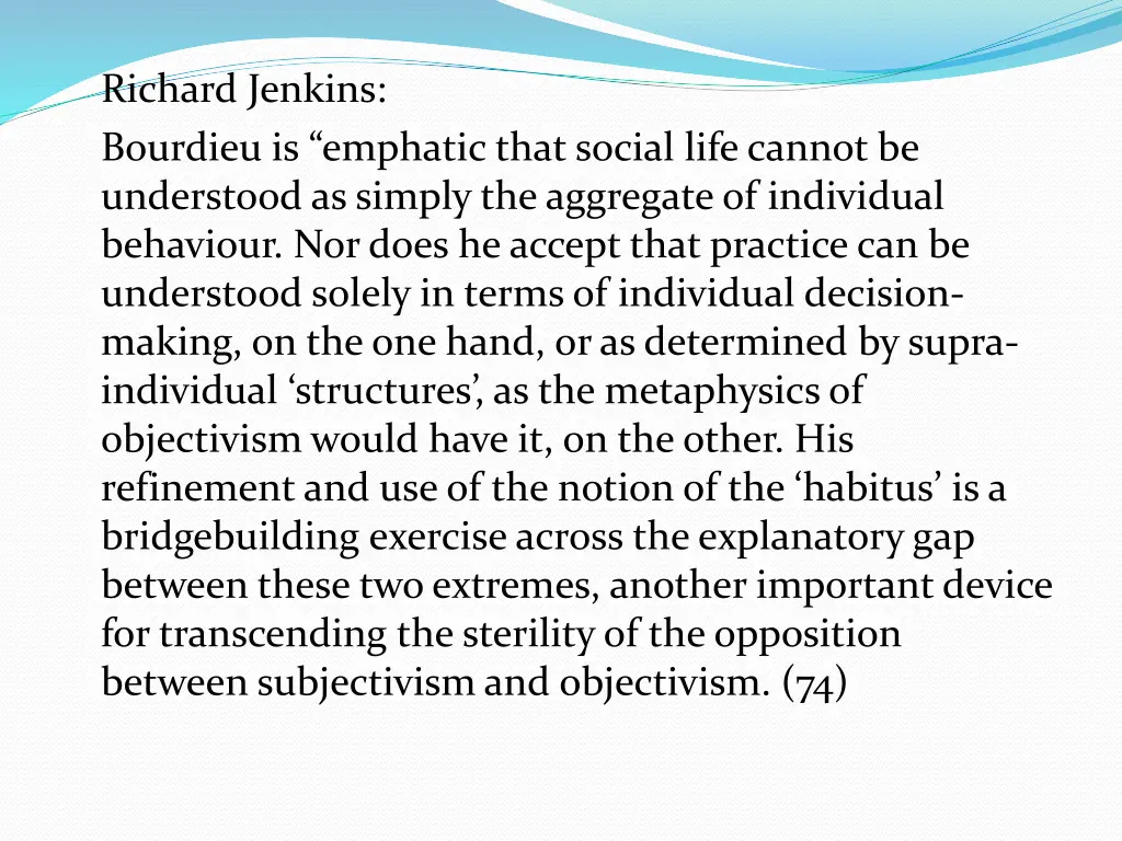 richard jenkins bourdieu is emphatic that social