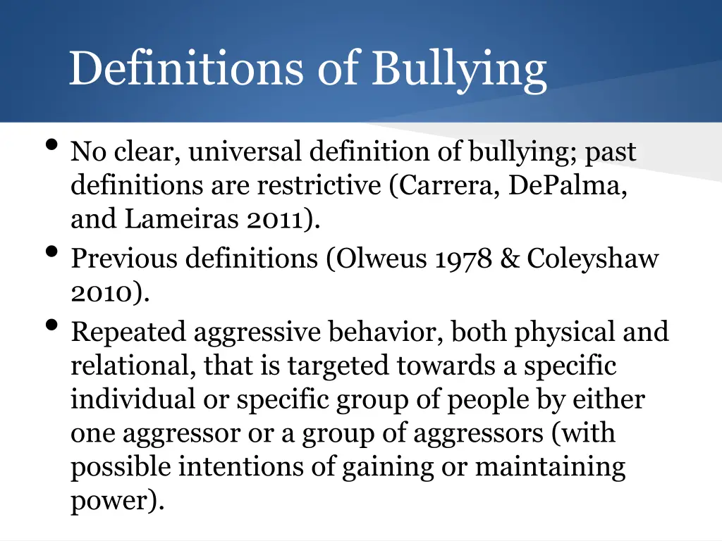 definitions of bullying no clear universal