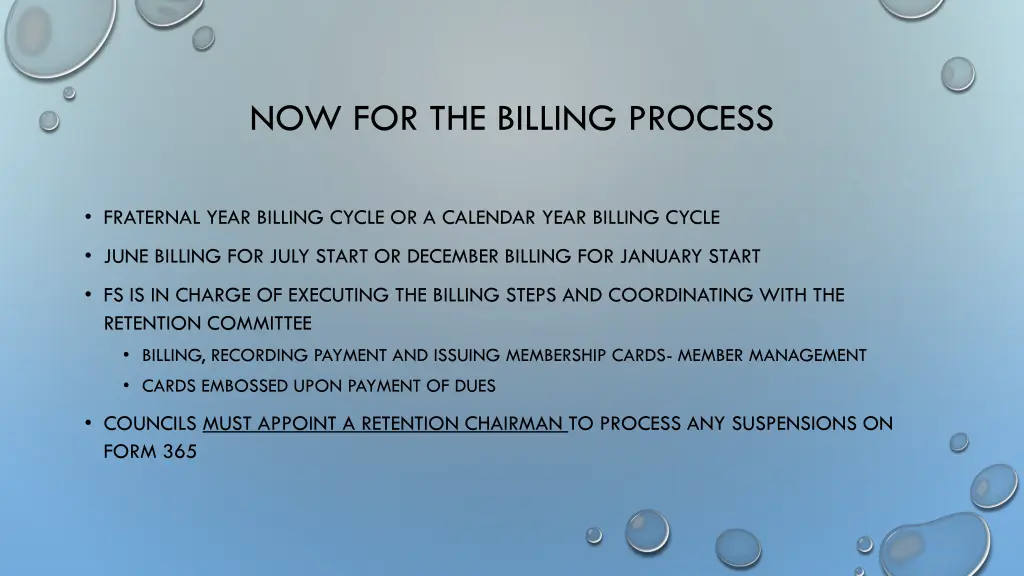 now for the billing process