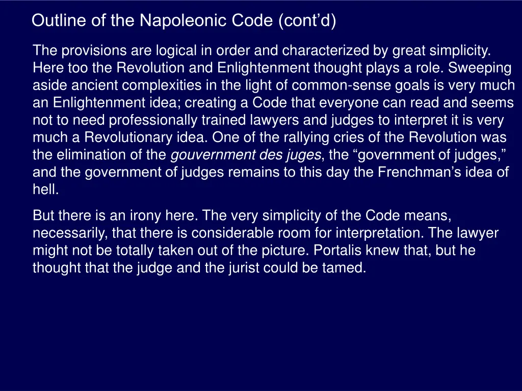 outline of the napoleonic code cont d