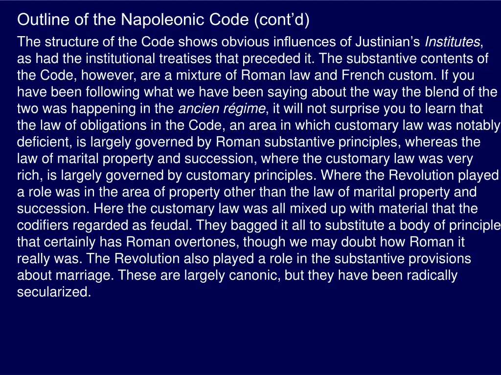 outline of the napoleonic code cont