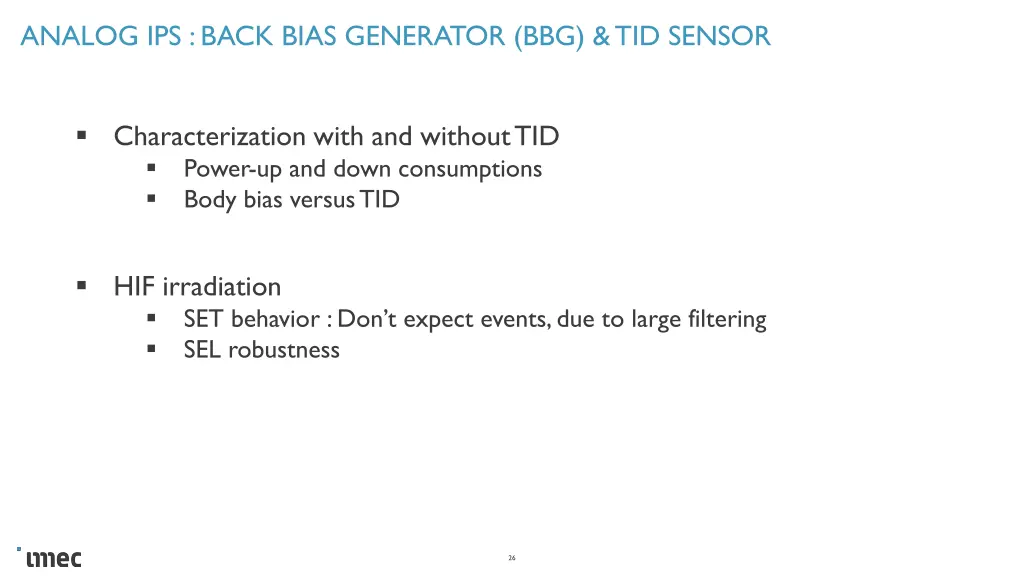 analog ips back bias generator bbg tid sensor