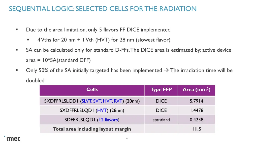 sequential logic selected cells for the radiation