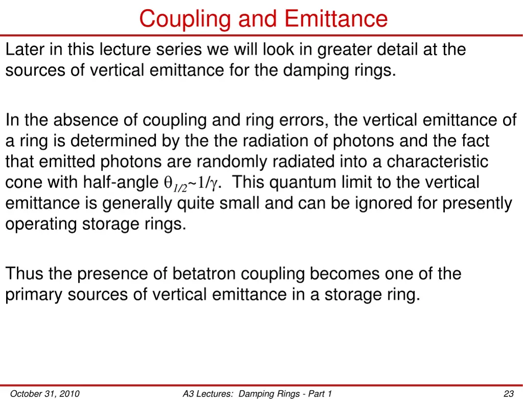 coupling and emittance