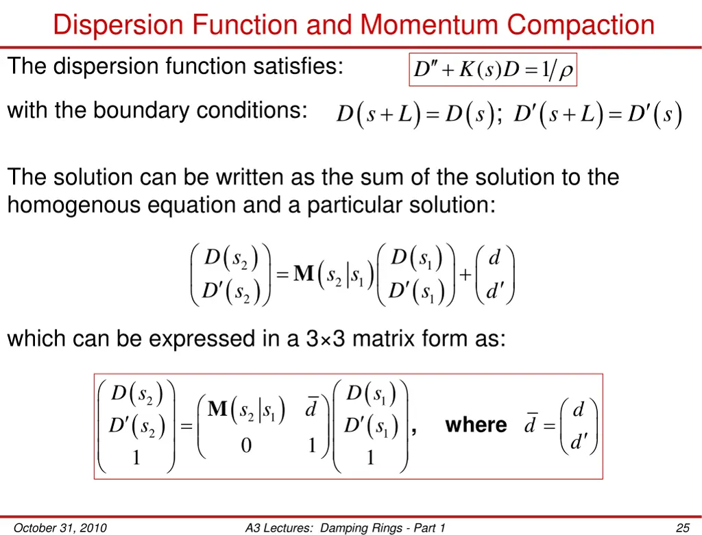 dispersion function and momentum compaction