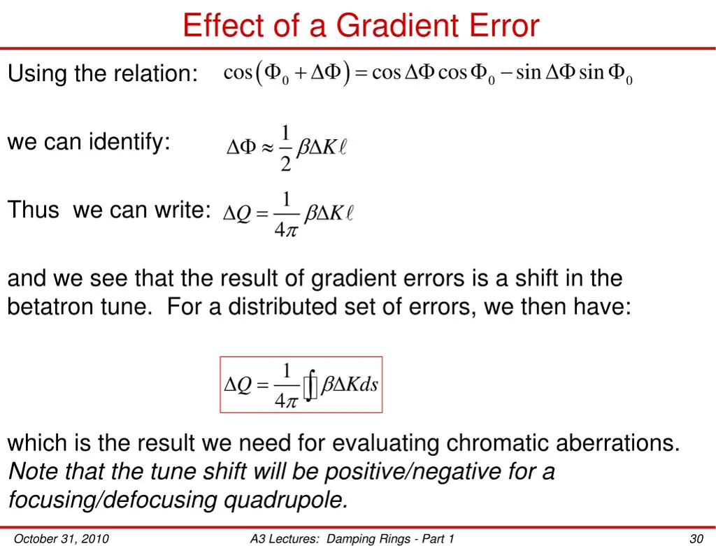 effect of a gradient error 0 cos