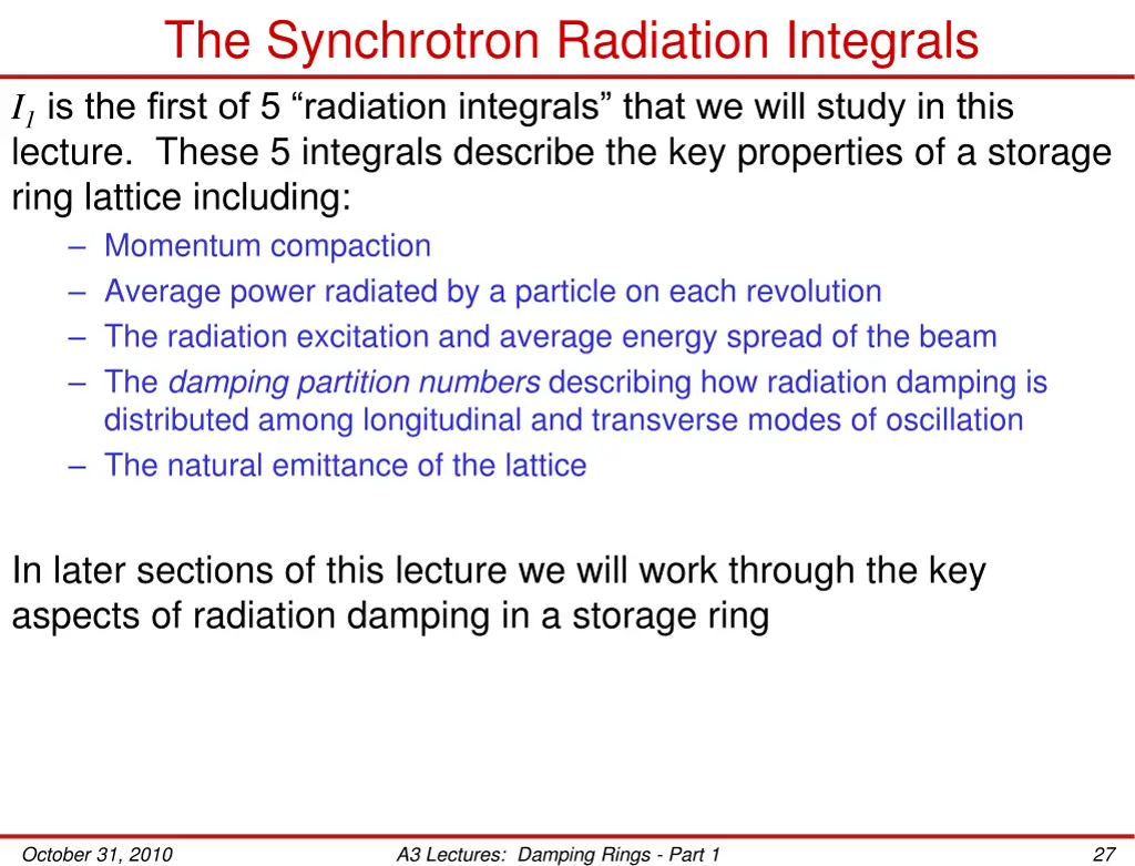 the synchrotron radiation integrals