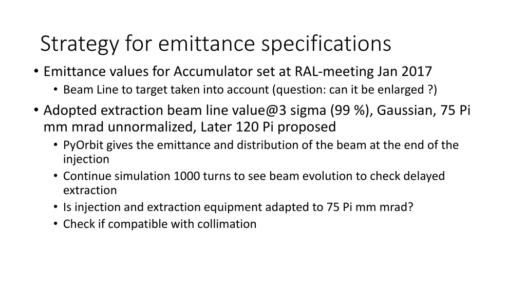 strategy for emittance specifications emittance