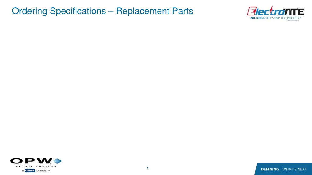 ordering specifications replacement parts