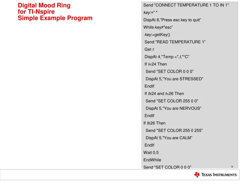 digital mood ring for ti nspire simple example