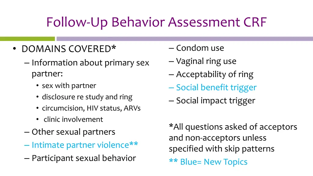 follow up behavior assessment crf