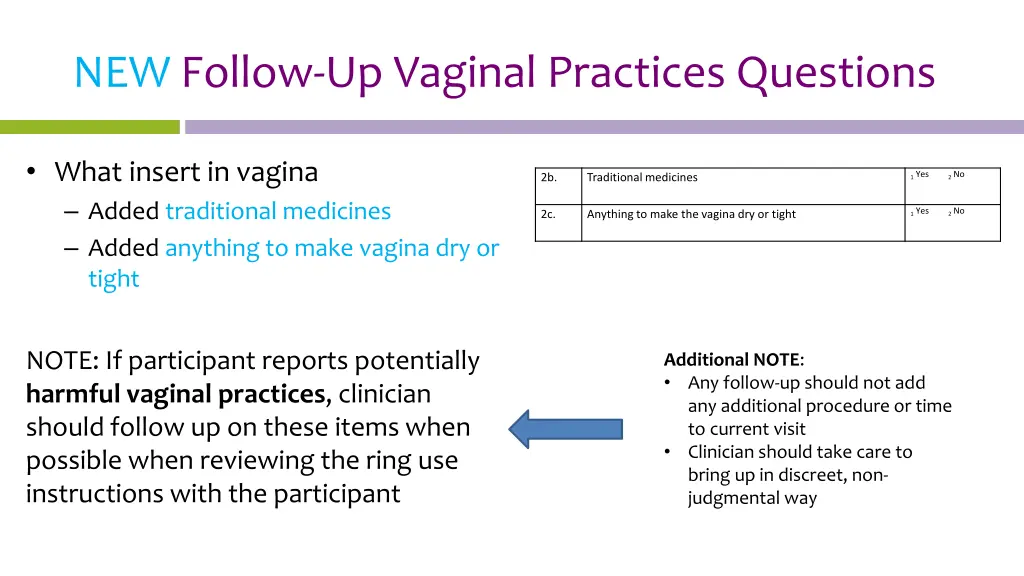 new follow up vaginal practices questions 1