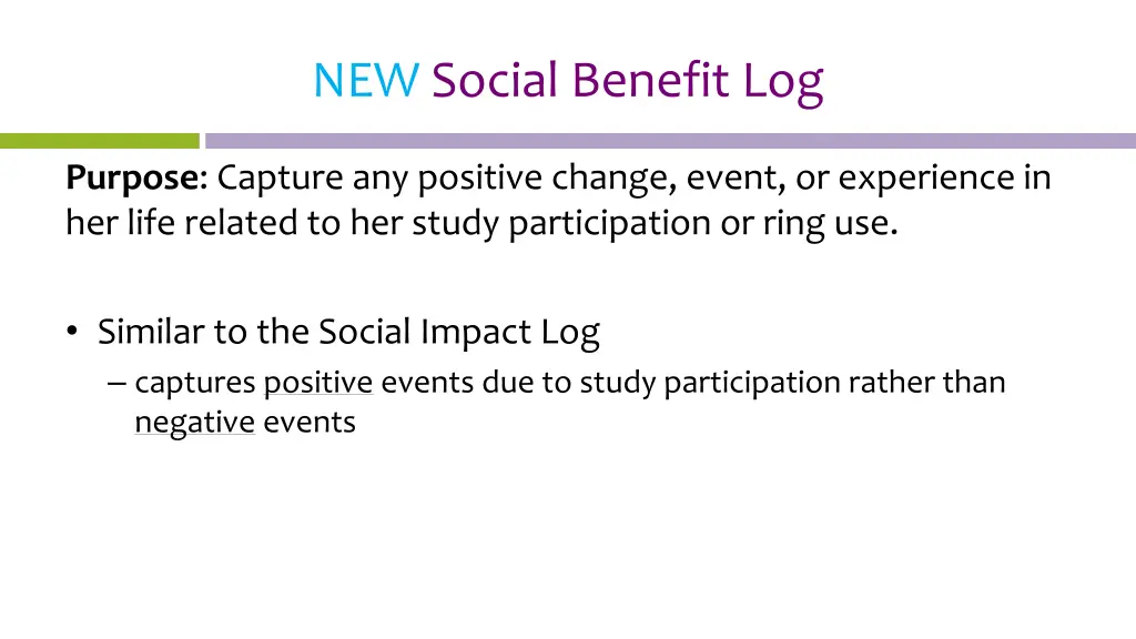 new social benefit log