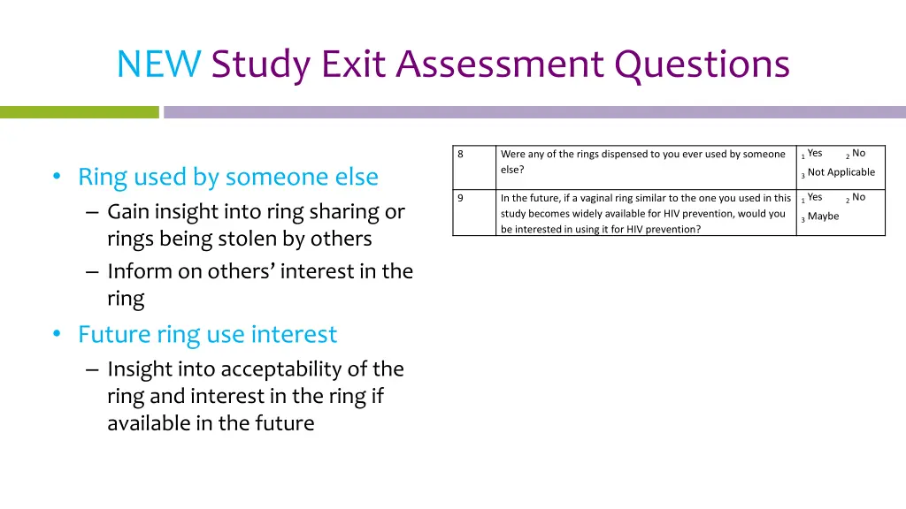 new study exit assessment questions