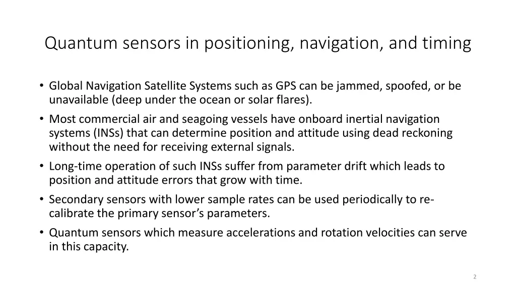 quantum sensors in positioning navigation