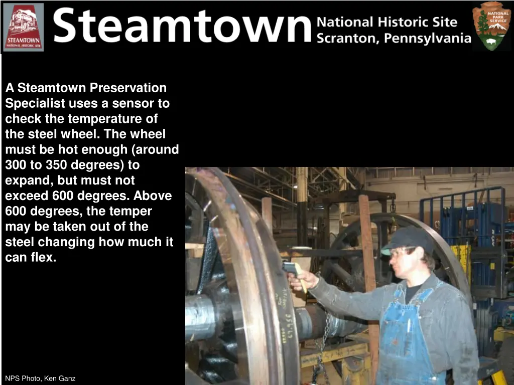 a steamtown preservation specialist uses a sensor