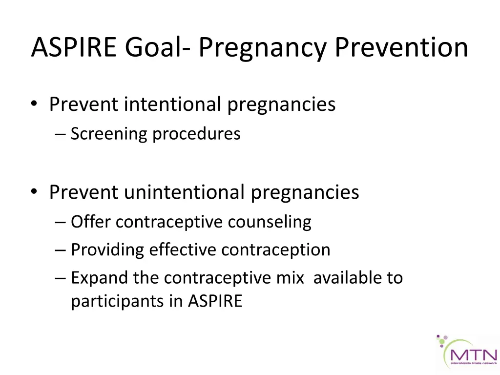 aspire goal pregnancy prevention