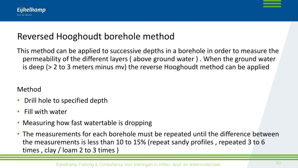 reversed hooghoudt borehole method