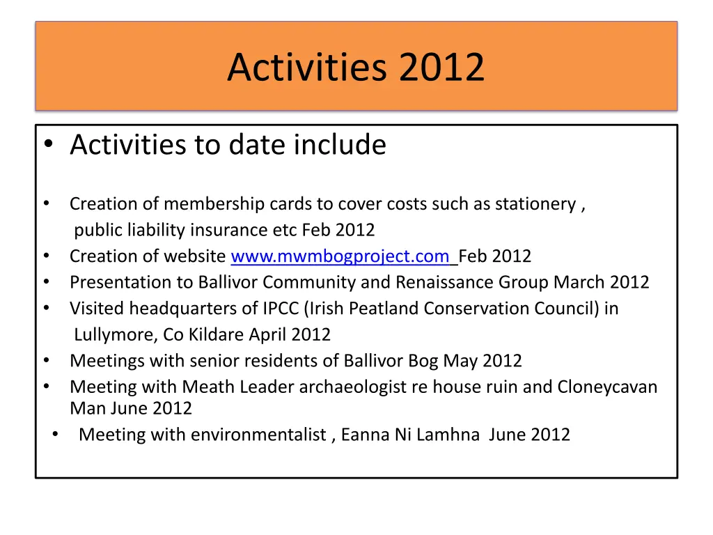 activities 2012