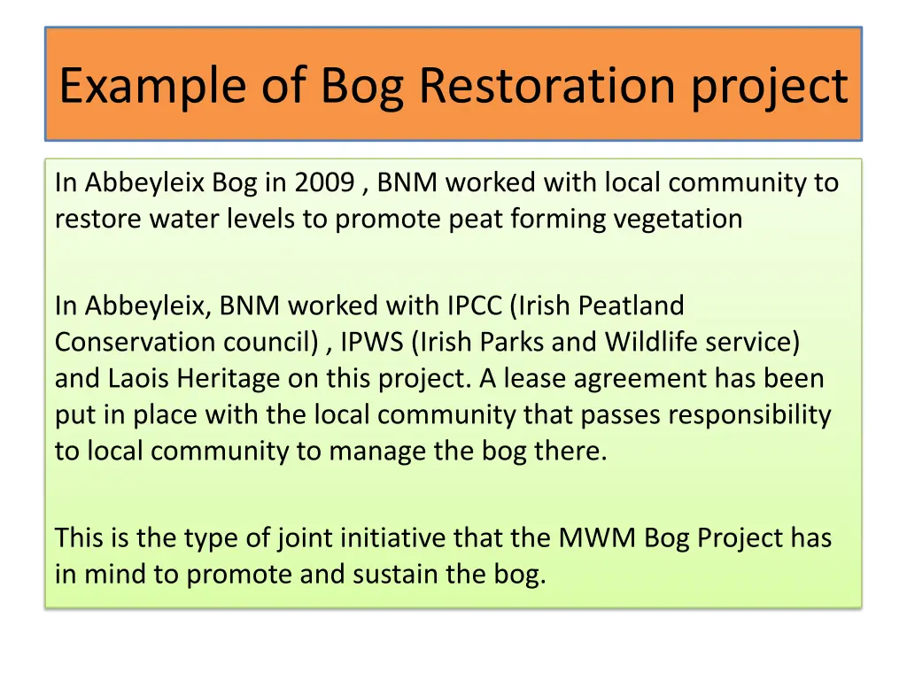 example of bog restoration project