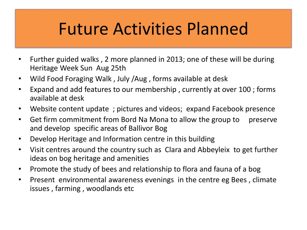 future activities planned