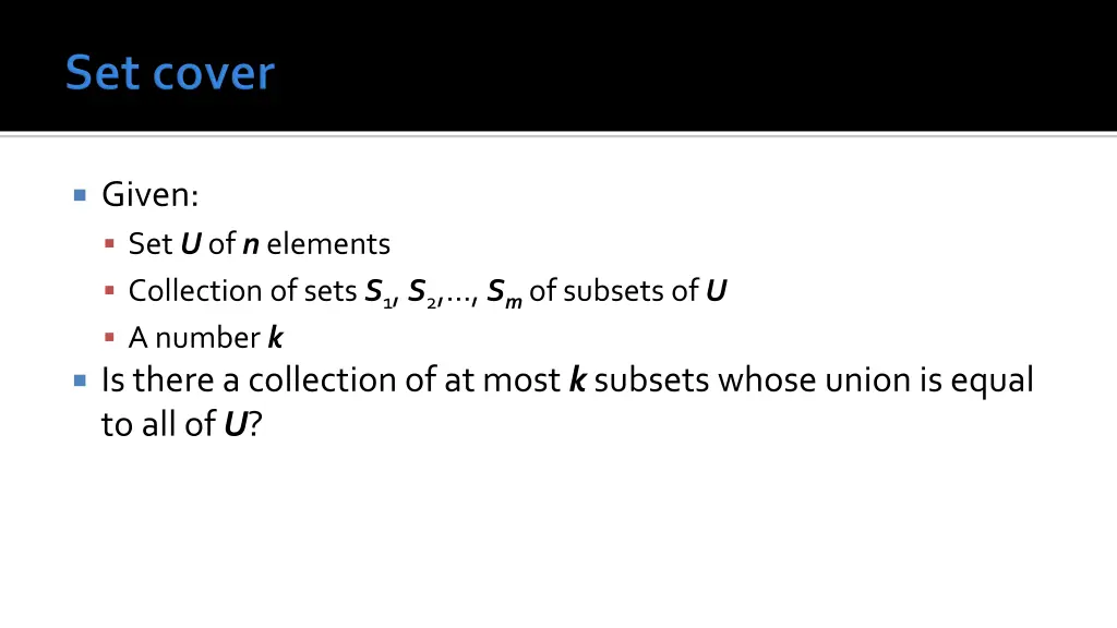 given set u of n elements collection of sets