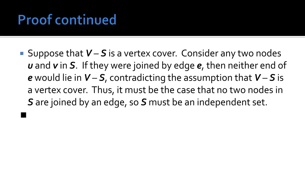 suppose that v s is a vertex cover consider