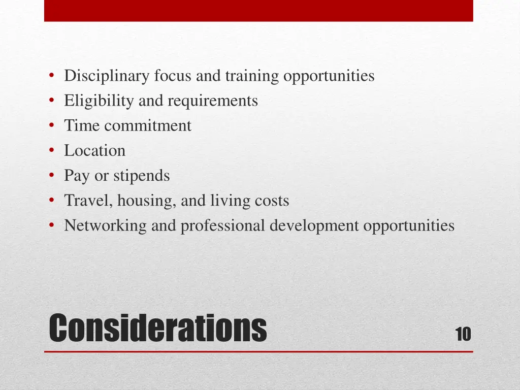 disciplinary focus and training opportunities