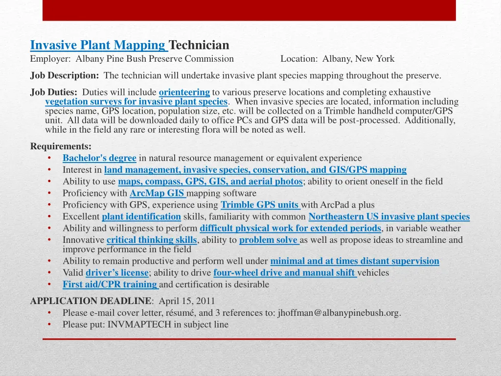 invasive plant mapping technician employer albany 1