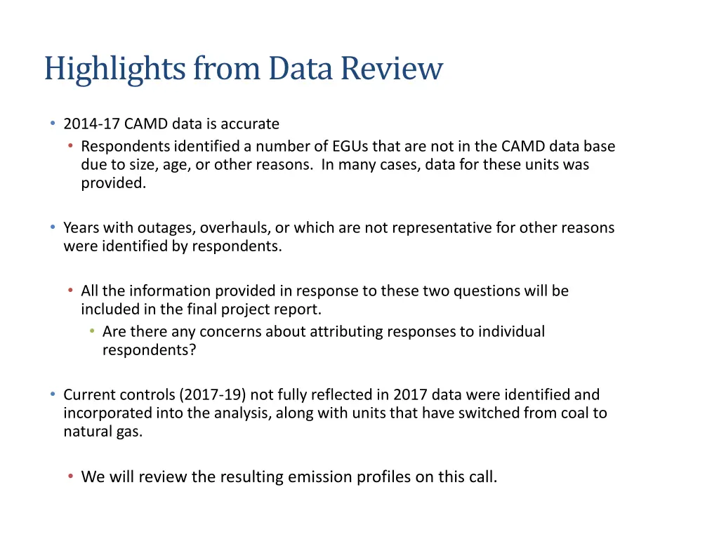 highlights from data review