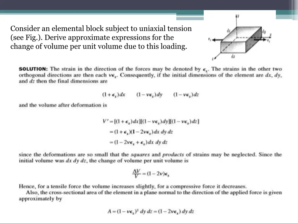 consider an elemental block subject to uniaxial