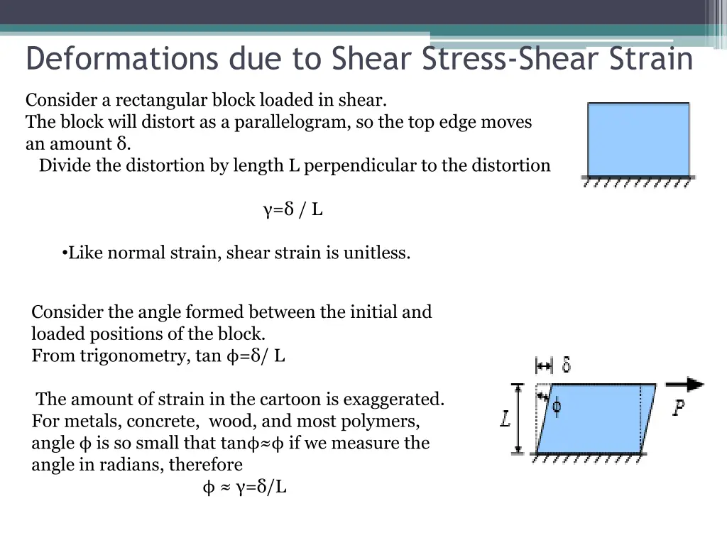 deformations due to shear stress shear strain