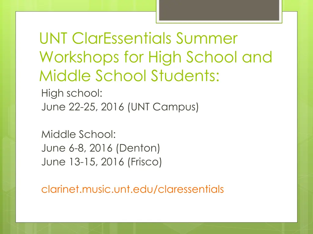 unt claressentials summer workshops for high