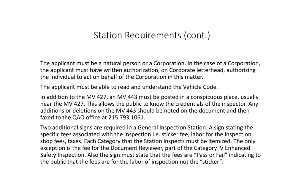 station requirements cont